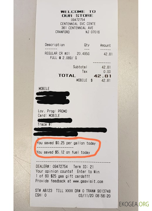 Reçu de paiement du magasin Phillips